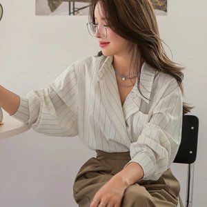 DAZY Striped Elegant Collared Blouse Shirt